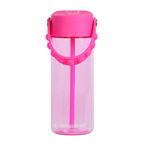 Elemental Water Bottles for Kids - Splash Kids Water Bottle for School with Pop-it Handle - BPA Free Tritan Plastic Water Bottle with Straw Leak Proof when Spout is Closed - Hot Pink - 18oz - color: Hot Pink