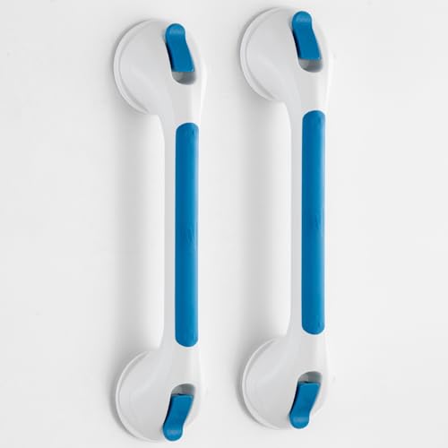 TAILI Shower Grab Bar Glow in The Dark, 2 Pack 16.8 in Grab Bars for Bathtubs and Showers,Shower Handles Rails for Seniors and Elderly,Bathroom Safety Grip Removable No Drilling Waterproof Blue,G9 - color: Blue& Glow Green, size: 16.8"