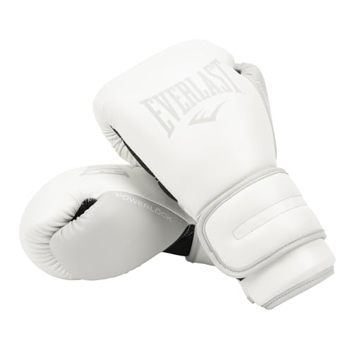Everlast Powerlock 2 Hook & Loop Boxing Gloves | Fight Training Gloves | Hook and Loop with Durable Hand & Wrist Support | Heavy Bag & Fitness Training - color: White / Gray, size: 12 oz