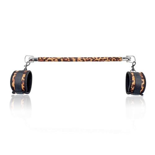 Fixed Wooden Leopard Spreader Bar with 2pcs PU Furry Leopard Detachable Adjustable Straps,Sports Aid Training Fitness Gear Pilates Aid Kit,Home Indoor Sports Yoga Set