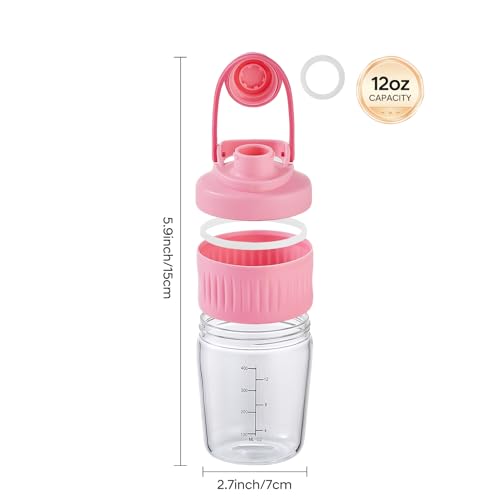 12oz Small Glass Shaker Bottle, 2 Pack Borosilicate Glass Protein Powder Shaker Cup Mixes for Protein Mixes with Blending Ball(12oz,Pink) - color: 2 Pack-Pink, size: 12oz