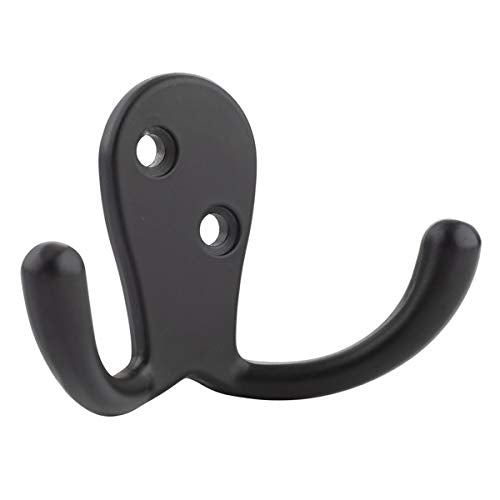 Amazon Basics Curved Zinc Robe Hook - Flat Black, 5-Pack | Curved - style: Small Double