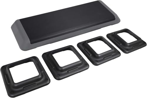 ZENY 43'' Exercise Aerobic Step Platform, Adjustable Fitness Stepper with 4 Stackable Risers, Aerobics Stepper Workout Stepper for Home Gym Cardio Strength & Training - color: Grey
