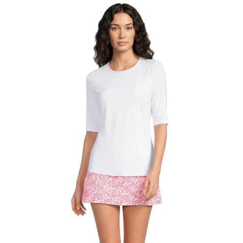 Lands' End Women's Sunshade UPF 50 Elbow Sleeve Rash Guard Swim Tee - color: White, size: XX-Small Petite