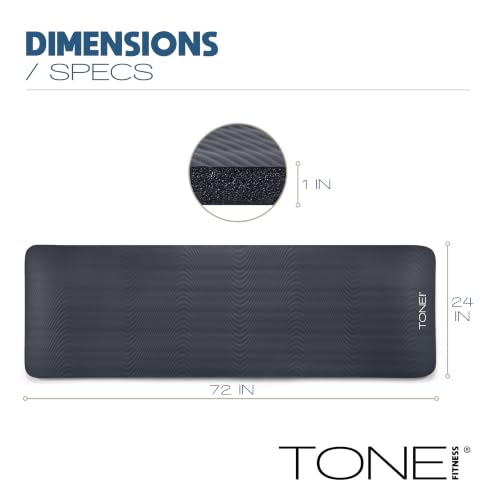 Tone Fitness 1-Inch Thick Yoga Mat | High-Density, Non-slip Exercise Mat with Carrying Strap for Yoga, Pilates, & Home Gym Workouts | Multiple Options - color: Black, style: Wave