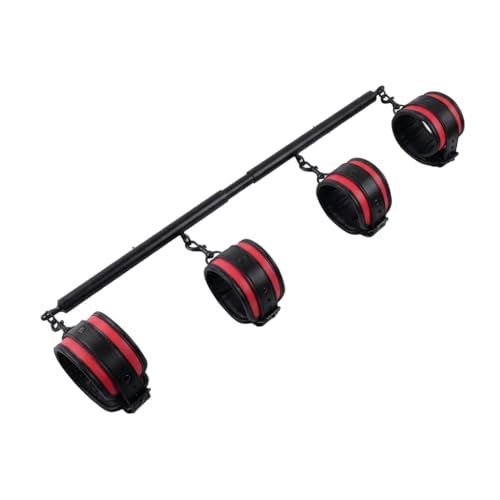 Heavy Duty Stainless Steel Expandable Spreader Bar with 4pcs PU Black--Pink Skull Pattern Detachable Adjustable Straps,Workout Bar for Home Indoor Gym Training Kit - style: Black+Black-Red-Cushioned