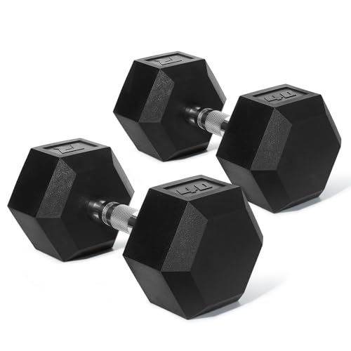 Ritfit 5-650 LBS PVC Encased Hex Dumbbell Sets with Optional Rack for Home Gym, Hand weight with Chrome Handle for Strength Training,Workouts - style: 2X40LBS