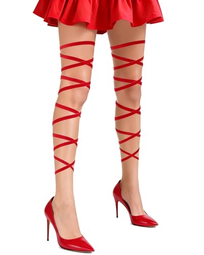 PENTA ANGEL Rave Leg Wraps Elastic Leg Grater Straps Legging Costume Accessories for Women Concert Festival Halloween Outfit - color: Red