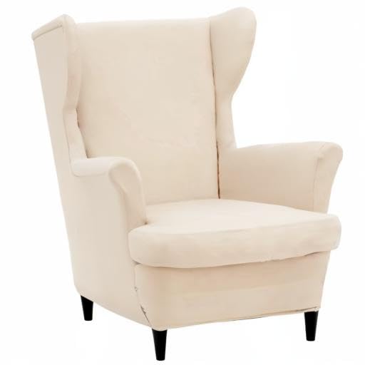 NILUOH Wingback Chair Cover 2-Piece Soft Stretch Wing Chair Slipcover Solid Color Armchair Sofa Couch Cover Furniture Protector with Elastic Bottom for Living Room Bedroom (Off-White) - color: Off-white