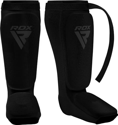 RDX Shin Guards Kickboxing Muay Thai, SATRA Approved, MMA Leg Instep Protection Pads, Sparring Training Martial Arts Boxing, Elasticated Padded Protector, Karate BJJ Taekwondo Gear, Men Women - color: Full Black, size: X-Large