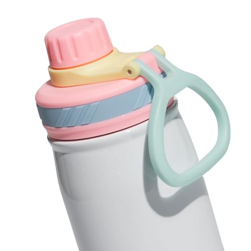 adidas Stainless Steel Metal Water Bottle 20 oz (600 mL) Screw Cap - color: White/Pink Spark/Clear Sky Blue