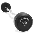 Philosophy Gym Rubber Fixed Barbell, Pre-Loaded Weight EZ Curl Bar for Strength Training & Weightlifting - style: 90 LB