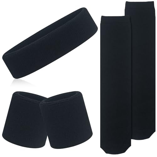 ONUPGO 5 Pieces Kids Sweatbands Soccer Socks Set - Sports Headband, Wristbands, Striped High Socks for Kids, Youth,Toddler & Baby - Football, Basketball, Running, Cycling, Tennis - color: Black