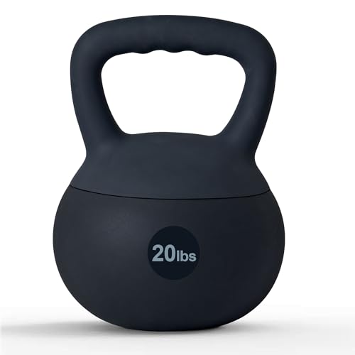 soges PVC One-Piece Kettlebell with Wide Handles, Strength Training Kettlebells 5lb to 35lb Optional for Women of Different Levels, Iron Sand Filled Soft Kettlebell - color: 20lbs - Black