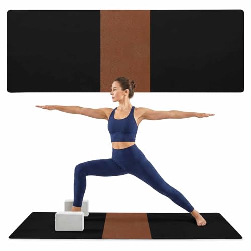 Yoga Mat Brown Black Non Slip Exercise Mat with Carrying Strap and Storage Bag Boho Style Fitness Mat for Yoga, Pilates, Stretching and Floor Workouts - color: Black, size: 68x24in