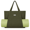 Yoga Mat Bag for Women, Pure Cotton Canvas Yoga Tote with Wet/Dry Pocket, Bottle Holder & Inner Zipper Pocket, Yoga Mat Carrier Bag for Pilates, Gym, Travel, Beach - color: Green