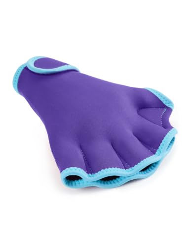 FitsT4 Sports Aqua Gloves Webbed Paddle Swim Gloves Fitness Water Aerobics - color: Purple/Teal, size: Medium