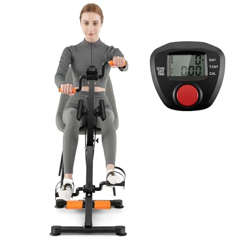 GYMAX Pedal Exercise Bike for Seniors, Hand Arm Leg and Knee Fitness Machine with Massage, LCD Monitor, Adjustable Height and Length for Total Body, Home Exercise Equipment for Elderly