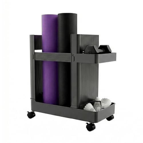 Workout Equipment Storage Cart, Floor Standing Multifunctional Fitness Gear Organizer Rack with Wheels for Home Gym, Yoga Studio, Gray - color: Gray