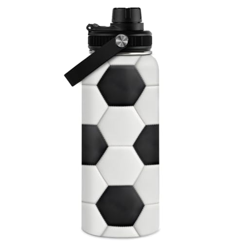 SANDJEST Soccer Water Bottle with Lid - 32oz Insulated Stainless Steel Sport Bottles - Men Soccer Player Fan Coach - color: Soccer 1