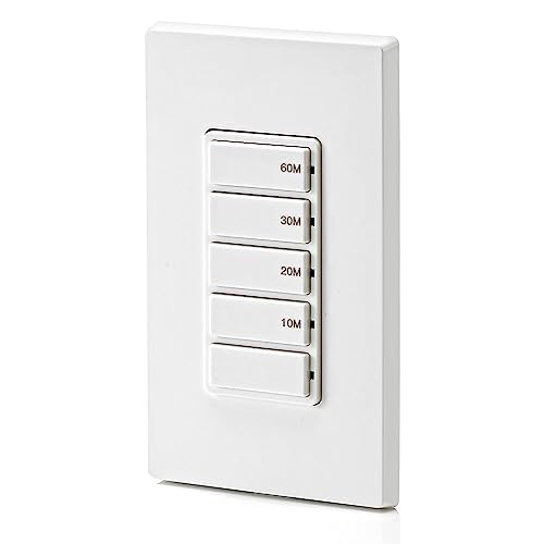 Leviton Countdown Switch for bathroom household lights, 10-20-30-60 min, Neutral Wire Required, 20A, 1HP/16A Fan/Motor, Single Pole, Multi-Way or Multi-Timer, DT260-1LW, White - style: 10-20-30-60 min Neutral Wire Required