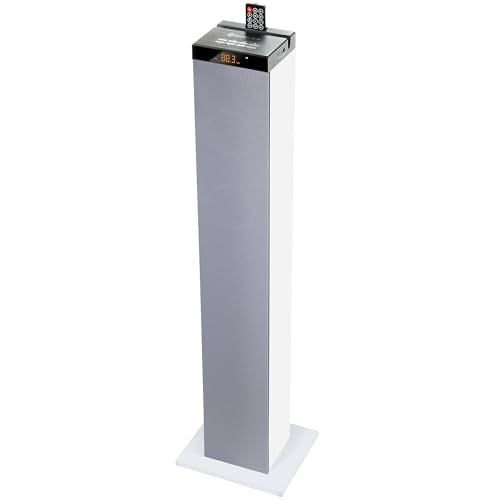 GOgroove Bluetooth Tower Speaker with Subwoofer Built in - Floorstanding Home Speaker with Powerful Bass and Dual Drivers, 120W Peak Power, MP3 3.5mm Aux, USB 2.0 Port Flash Drive, FM Radio (White) - color: White