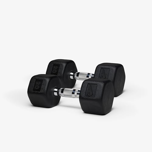 Nike Rubber Hex Dumbbell Pair - color: Black / Black, size: 20 lb