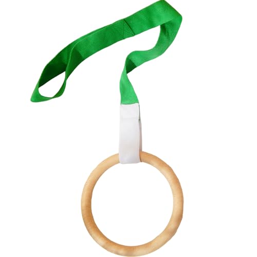 Baby Pull Ring, Wooden Activity Ring with Strap, Early Development Toy - color: Green and Beech Wood
