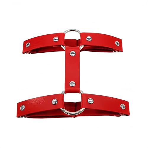 Adjustable Elastice 2 Rows Leather Leg Harness Garter Belt Punk Gothic Thigh Ring Garter - color: Red