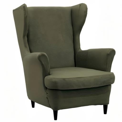 NILUOH Wingback Chair Cover 2-Piece Soft Stretch Wing Chair Slipcover Solid Color Armchair Sofa Couch Cover Furniture Protector with Elastic Bottom for Living Room Bedroom (Gray-Green) - color: Gray-green