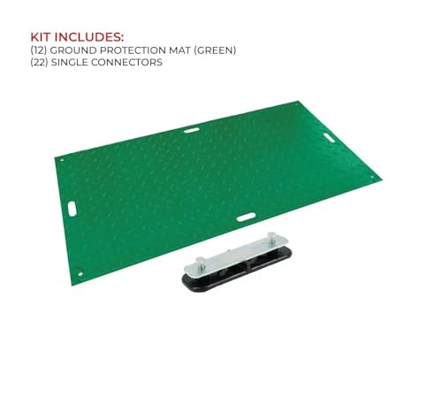 Mytee Products 12 Pack 4' x 8' Green Ground Protection Mats w/Double Sided Diamond Plated Tread Design & 22 Pcs Single Connectors - Polyethylene Mat, Easily Supports 120 Ton Loads on Lawns, Dirt - color: Green, size: 12 - Pack