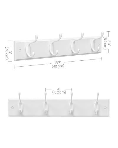 SONGMICS Wall-Mounted Coat Rack, Hook Rack, 8 Dual Metal Hooks, White | For Coats, Bags, Keys, in the Entryway, Bedroom, Living Room ULHR232W01 - color: White, size: 2 Pack-4 Hooks