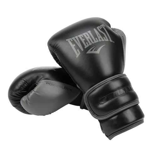 Everlast Powerlock 2 Hook & Loop Boxing Gloves | Fight Training Gloves | Hook and Loop with Durable Hand & Wrist Support | Heavy Bag & Fitness Training - color: Black / Gray, size: 12 oz