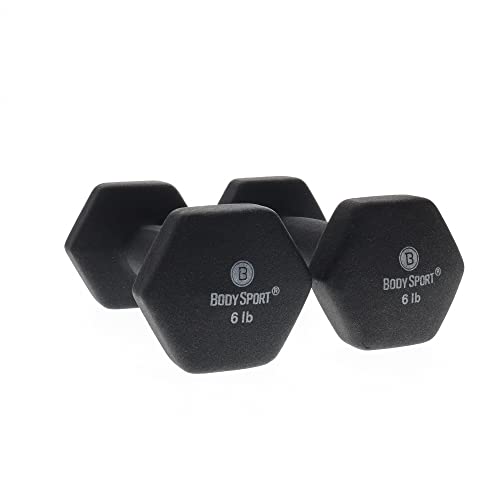 Body Sport Neoprene Dumbbell Pair - Strength Training Equipment for Exercises - Home Gym Accessories - Weight Training - style: 6 Pounds