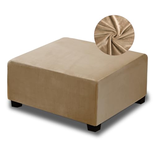 NeColorLife Velvet Square Ottoman Cover,Stretchable Footrest Stool Slipcover with Elastic Band for Rectangle and Square Storage Ottoman(Large,Camel) - color: Camel, size: L Length: 35"-45",Width: 31"-43"