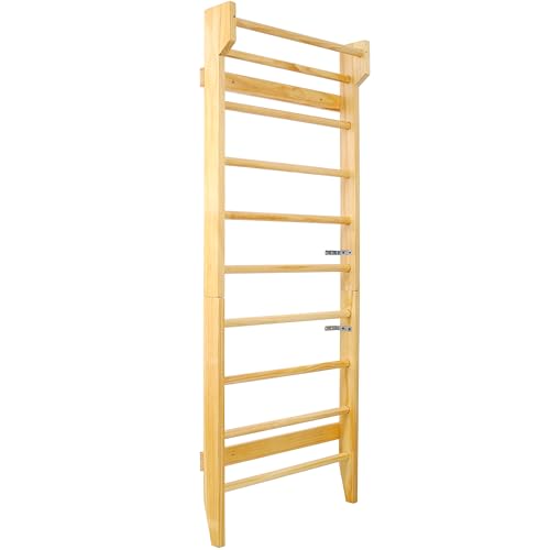 LifeSky Wall Mounted Stall Bars: Professional Home Gym Ladder for Stretching & Strength Training - Multi-Use Wooden Swedish Ladder for Adults & Physical Therapy - Wall Mounted Pull Up Bar for Function