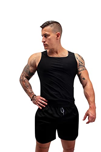 FUXERT Men's Sauna Vest Workout Sweat Tank Top Waist Trainer for Men Compression Sweat Enhancing Vest - color: Solid Black, size: 4X-Large/5X-Large