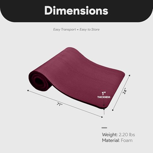 BalanceFrom Yoga Mat, 1-Inch Extra Thick High Density Exercise Mat, Anti-Tear Exercise Yoga Mat with Carrying Strap, Suitable for Various Yoga Exercises, Multiple Colors - color: Deep Wine