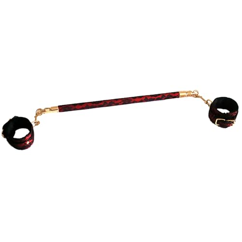 Spreader Bar Wooden Black PU Bar Home Gym with 2pcs Furry Black Adjustable Straps,Sports Aid Training Fitness Gear Pilates Aid Kit,Indoor Yoga Set - style: Lace Red+Red Kit