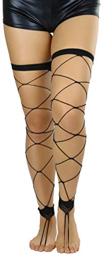 ToBeInStyle Women's Leg Wraps Ravewear Dancewear Elastic Straps Party Garter Music Festivals Costume Accessory Thigh High - color: Footless Big Diamond Fishnet - Black, size: One Size