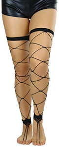 ToBeInStyle Women's Leg Wraps Ravewear Dancewear Elastic Straps Party Garter Music Festivals Costume Accessory Thigh High - color: Footless Big Diamond Fishnet - Black, size: One Size