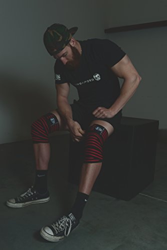 Gymreapers Knee Wraps for Squats and Powerlifting 72 Inch Compression Wraps with Strap for Men & Women Weightlifting Support - color: Red