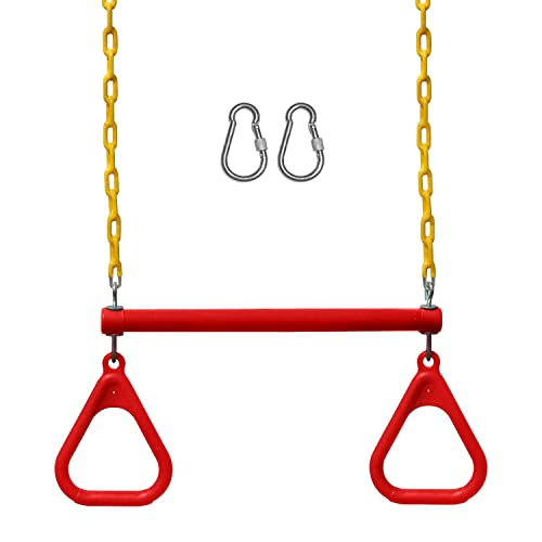 Jungle Gym Kingdom Swing Sets for Backyard, Monkey Bars & Swingset Accessories - Set Includes 18" Trapeze Swing Bar & 48" Heavy Duty Chain with Locking Carabiners - Outdoor Play Equipment (Red) - color: Red
