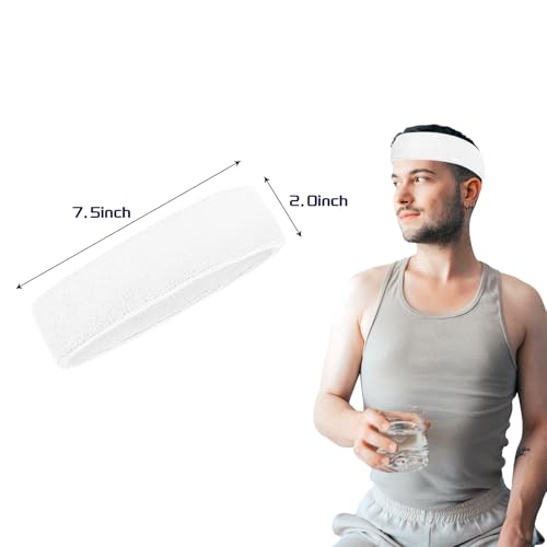 2 Pack Sweat Band, Sweat Bands Headbands for Men, Women, Sports, Tennis, Running, Gym, Workout - color: White