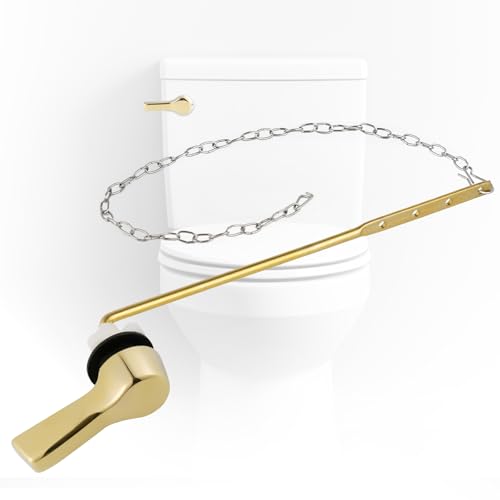 Universal Metal Shiny Gold Toilet Handle Replacement, Brass/Front Mount | Toilet Flush Handle Lever with Adjustable Stainless Steel Chain, Compatible with Kohler, American Standard, TOTO, Mansfield - color: Polished Gold, style: Front Mount Design