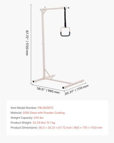 VEVOR Trapeze Bar for Bed Mobility, Heavy-Duty Steel Free Standing Trapeze Bar 250 LBS Weight Capacity, Hospital Bed Pull Up Assist for Elderly & Disabled, Ideal for Hospitals, Nursing Home, Home Care