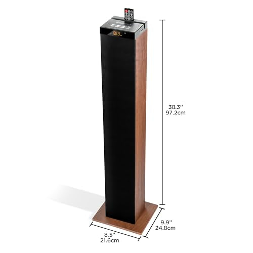 GOgroove Bluetooth Tower Speaker with Subwoofer Built in - Floorstanding Home Speaker with Powerful Bass and Dual Drivers, 120W Peak Power, MP3 3.5mm Aux, USB 2.0 Port Flash Drive, FM Radio (Walnut) - color: Brown