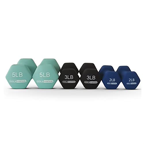 HolaHatha 1, 2 and 3 lb Neoprene Dumbbell Strength Training Weight Set with Rack - color: Blues, size: 20 LB