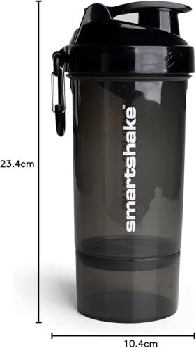 Smartshake O2GO ONE Plastic Protein Shaker Bottle 800 ml | 27 oz - Leakproof Screw-on Lid - BPA Free – Unisex - Black - color: Black