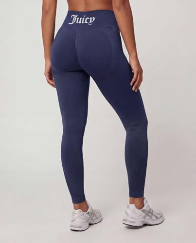 Juicy Couture 2 Piece Women's Workout Set Seamless Bra and Leggings Athletic Pilates Yoga Gym Activewear Matching Outfit - color: Solid Medieval Blue, size: Small